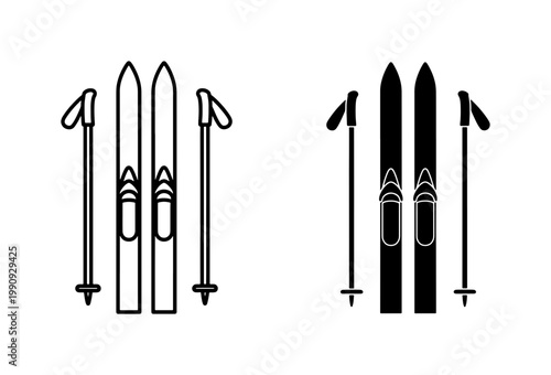 Skiing equipment icons with poles and boards
