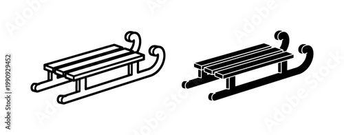 Wooden Sled Outline and Silhouette Vector Icons