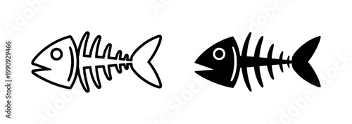 Tableau sur toile Fishbone Skeleton Outline and Solid Black Icon Set