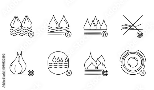 Fabric feature icon set outline vector textile material properties icons