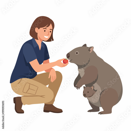 An endearing scene depicting a person feeding a wombat, illustrating the bond between humans and wildlife through acts of kindness and compassion towards animals.