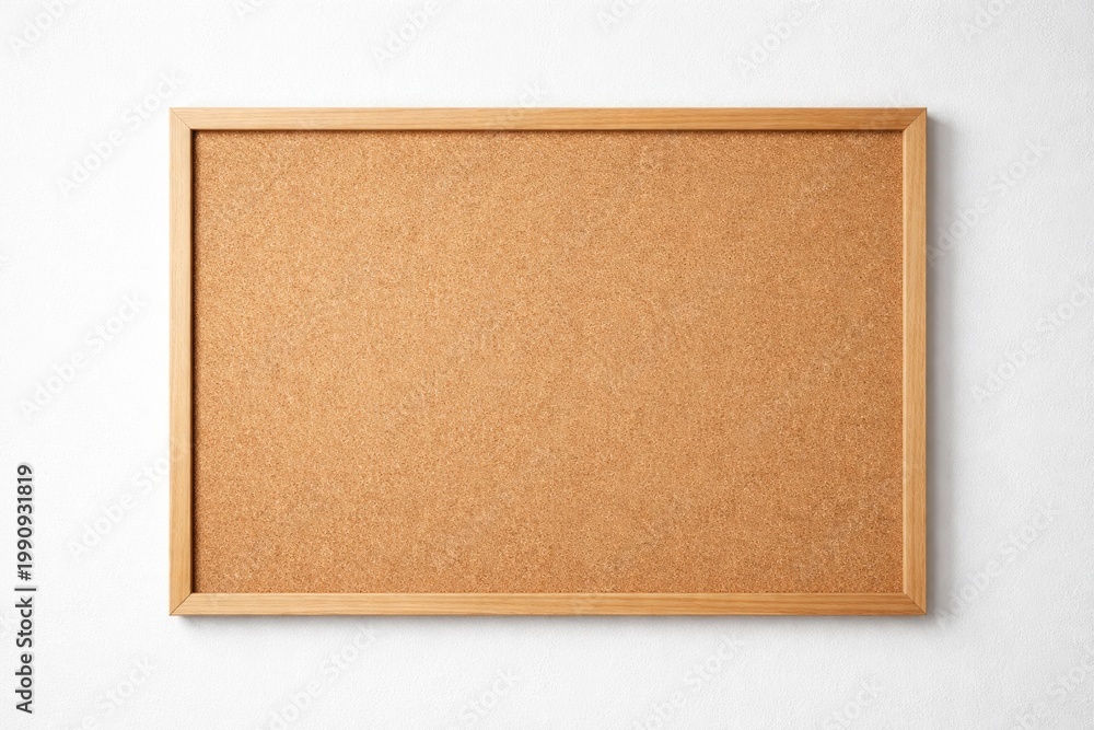 Fototapeta premium White wall background featuring wooden framed corkboard texture with copy space