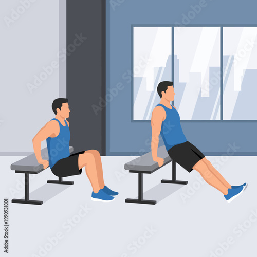 Two men performing dips in a gym, illustrating camaraderie and dedication to fitness, capturing an invigorating atmosphere that promotes health and wellness.