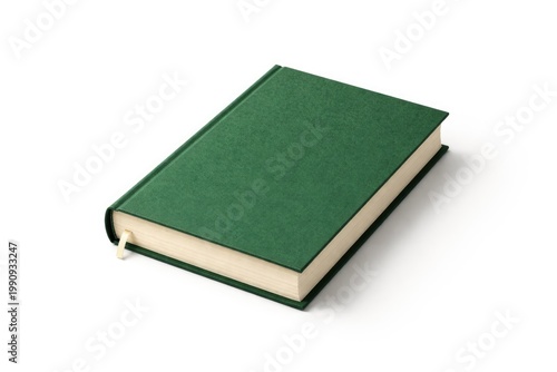 Green book isolated on a smooth white background with copy space