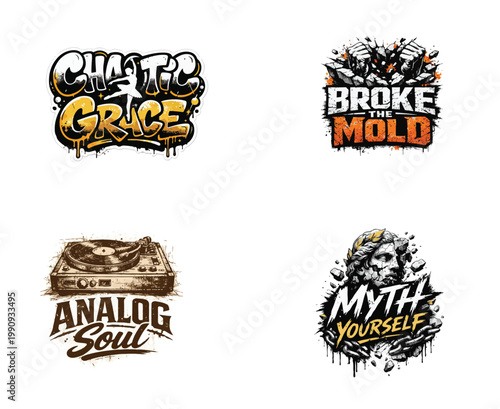 Urban Philosophy Typography CHAOTIC GRACE BROKE MOLD Vintage Graffiti Vector Set