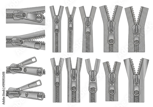 CAD Drawings and Schematics of Assorted Zipper Designs and Components