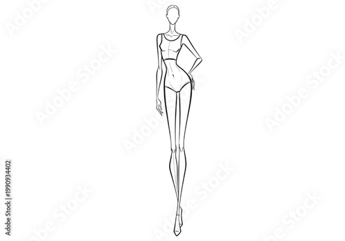 Professional vector fashion croquis template for CAD design, depicting a female figure ideal for garment conceptualization, apparel sketching, and digital illustration projects