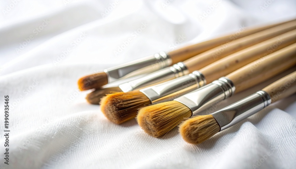 Fototapeta premium Softly Resting Paintbrushes on a Gentle White Fabric