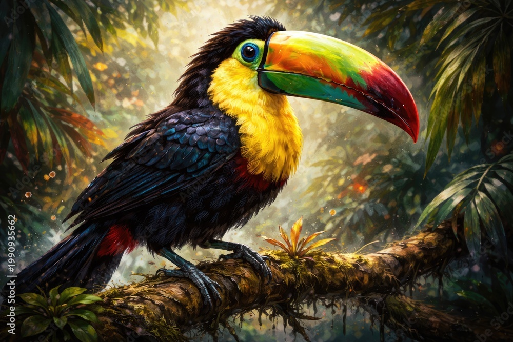 Fototapeta premium Artistic creation of a toucan digitally painted with detailed brushstrokes