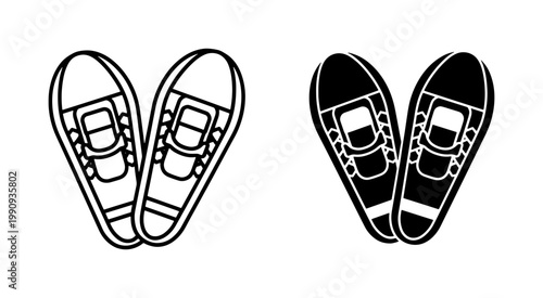 Snowshoes Icon Set for Winter Hiking and Outdoor Sports