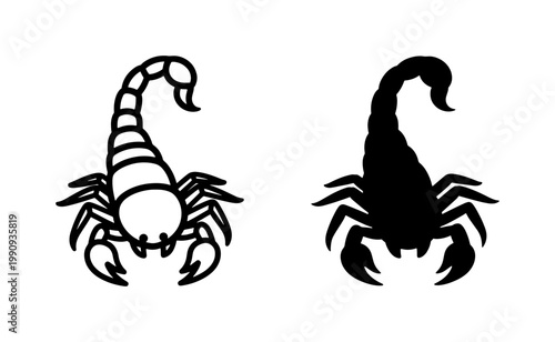 Scorpion silhouette and outline vector icons