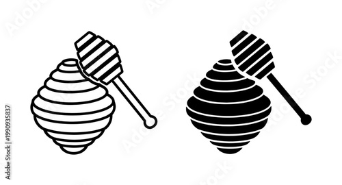 Honey Dipper and Beehive Pot Icon Set