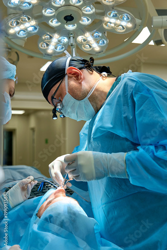 plastic surgeon performs surgery in the operating room