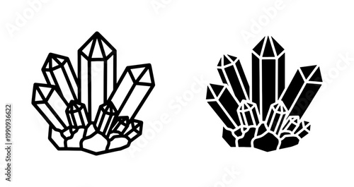 Crystal cluster line and silhouette icon set