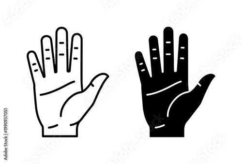 Human Palm Line Icon and Solid Black Silhouette