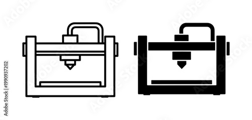 3D Printer Icon Set with Linear and Solid Style
