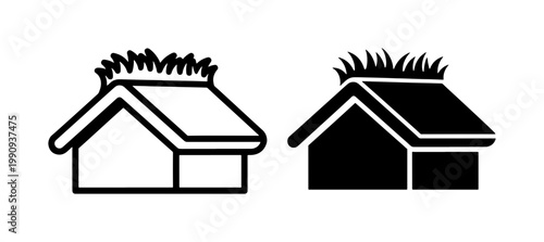 Eco Friendly House Icon with Green Sod Roof