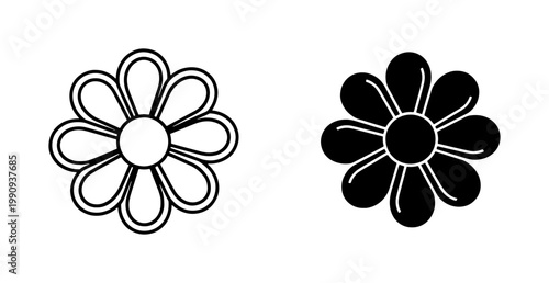 Minimalist Daisy Flower Outline and Solid Black Icon Set