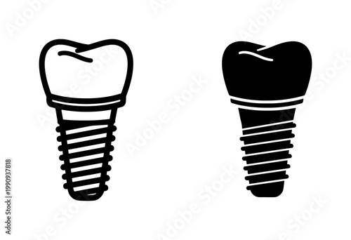Dental Implant Screw and Crown Icon Set