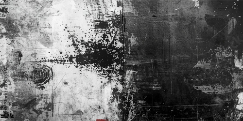 A dark, aged concrete surface with a dirty grunge wall texture featuring rough rust patterns and weathered vintage paint on a grey industrial backdrop.