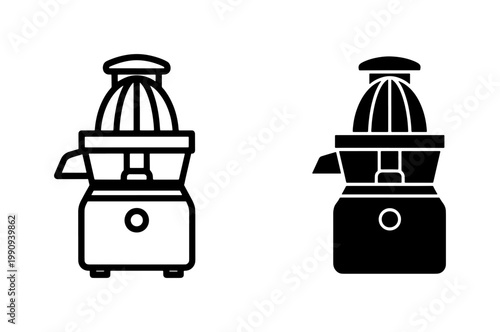 Electric citrus juicer machine line and glyph icons