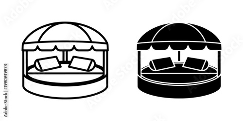 Outdoor Beach Daybed Icon Set with Canopy and Pillows