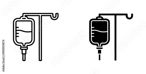 Medical IV Drip Bag Line and Glyph Icon Set