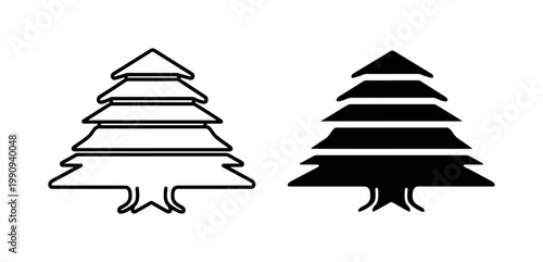 Lebanon Cedar Tree Icon Set in Black and Outline Style