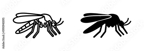 Mosquito insect outline and silhouette icon set