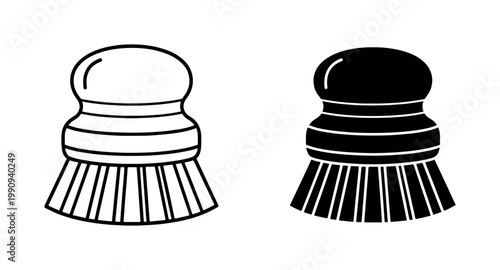 Kitchen dish scrub brush icon set in black and white