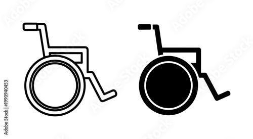 Wheelchair outline and solid black icon set on white background