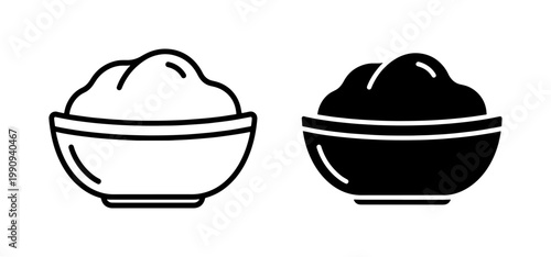 Bowl of Flour or Dough Linear and Solid Icon Set