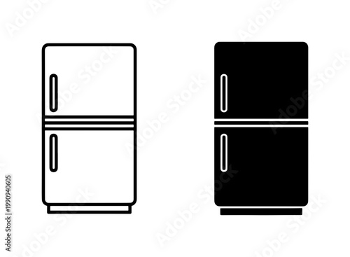 Modern Refrigerator Line and Silhouette Icon Set
