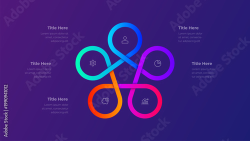 Five step connected loop diagram on dark purple background