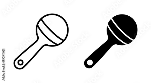 Baby rattle icon set with outline and solid black styles