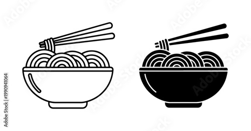 Asian Noodle Bowl Icon Set with Chopsticks