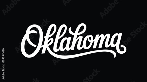 Konstfotografi oklahoma handwritten script typography logo with elegant white lettering on blac