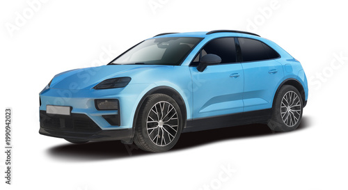 Φωτογραφία Modern Light Blue Electric SUV Car Isolated on White Background