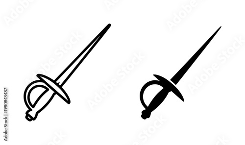Photos Medieval Rapier Sword Silhouette and Line Art Vector