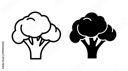 Broccoli line and silhouette icon set isolated on white