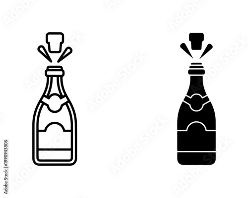 Champagne bottle popping cork icon set