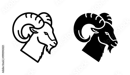 Ram Head Silhouette and Line Art Logo Set