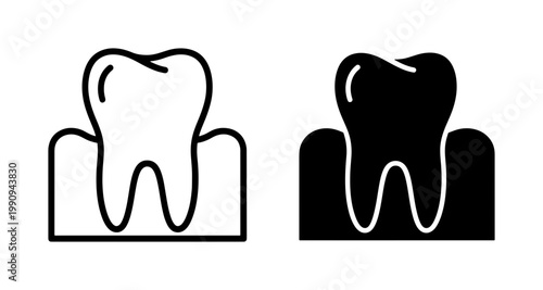 Human tooth and gum line icons in outline and solid style
