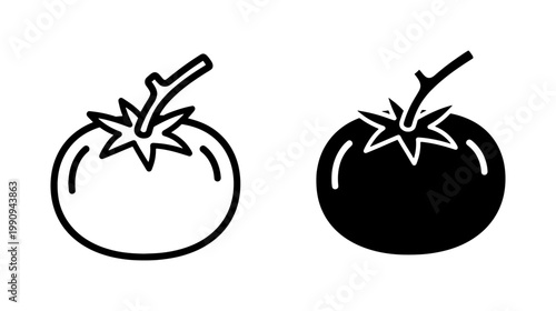 Fresh Tomato Line and Silhouette Icon Set