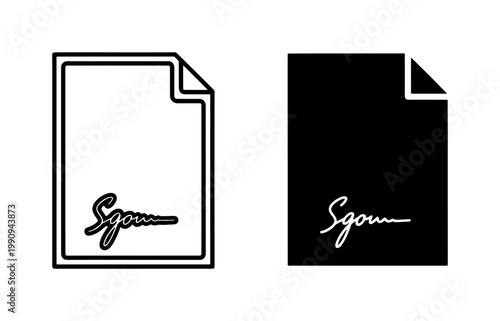 Signed Document Icon Set with Signature on Paper