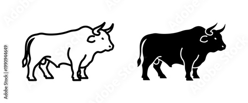 Bull silhouette and outline vector set