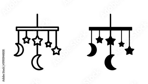 Baby Crib Mobile Icon with Moon and Stars
