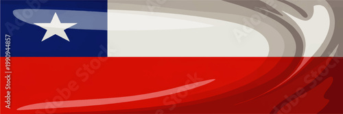 Glossy Chile flag banner with flowing wave texture, red white blue national symbol, patriotic South America background illustration