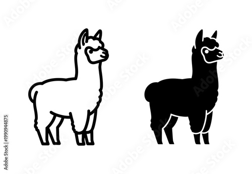 Minimalist Alpaca Icon Set in Outline and Solid Black Style
