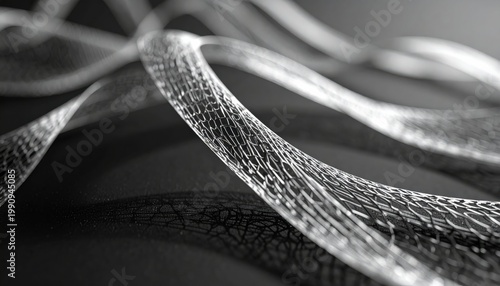 Intricate interlaced strands of superconductive material forming a detailed microscopic lattice structure